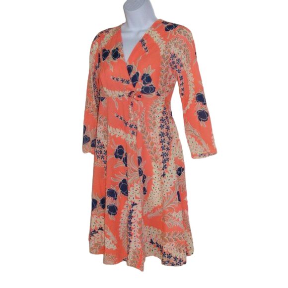 LORD & TAYLOR Robe, XXS, Wrap, Orange/Blue floral, long sleeves - Picture 3 of 8